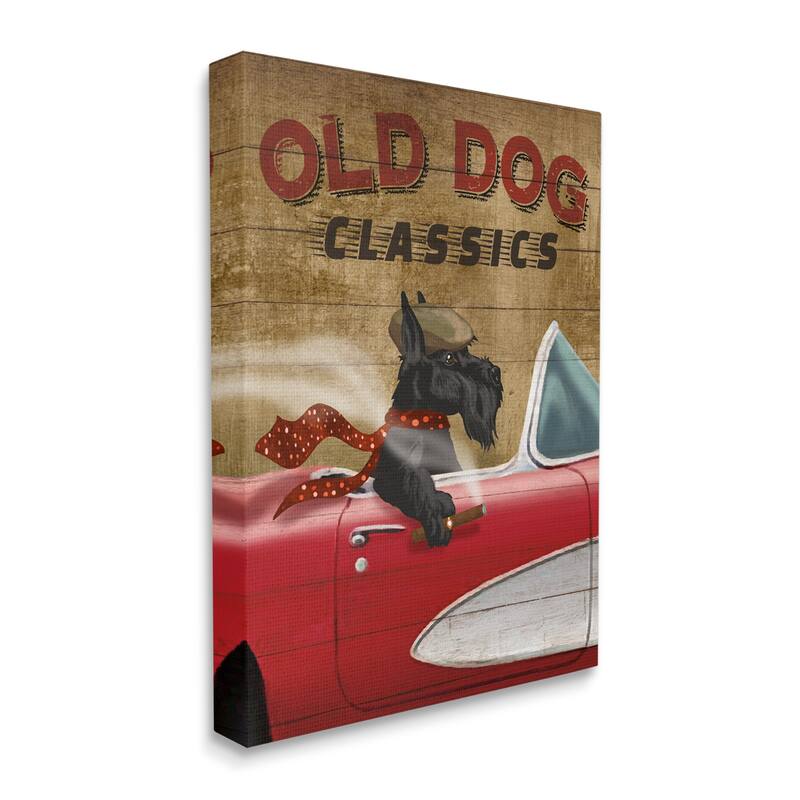 Stupell Old Dog Classics Scottish Terrier Cigar Sports Car Canvas Wall Art - Red - 16 x 20