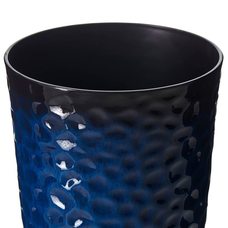 Glitzhome Set of 2 Oversized Tall Planter Honeycomb Textured Gradient Cobalt Blue Garden Plant Pots with Drainage Holes