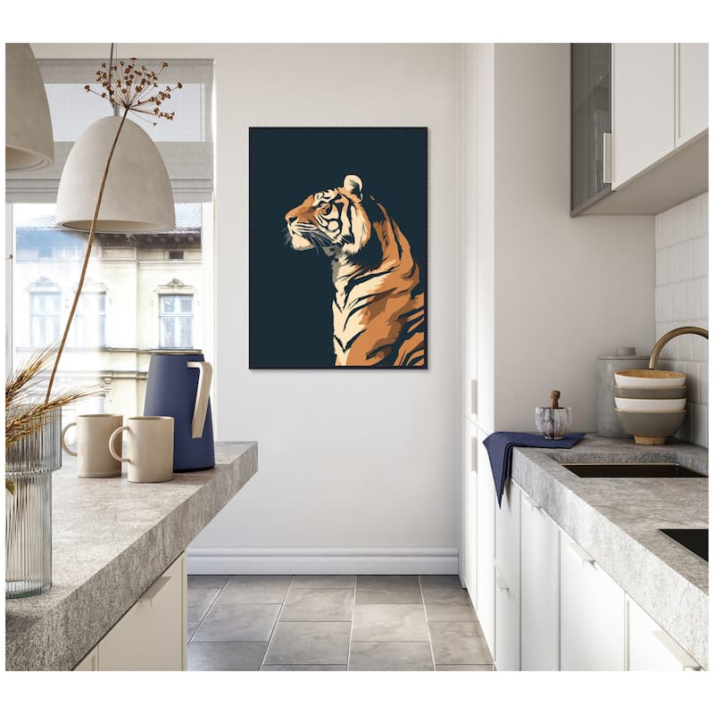 Kate and Laurel Navy Tiger by The Creative Bunch Studio Framed Canvas Wall Art Print