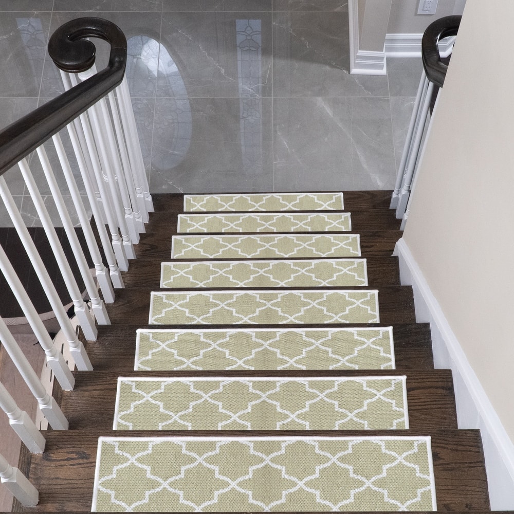 SussexHome Lattice Design 9" X 28" Stair Treads - 70 % Cotton Carpet for Indoor Stairs-Easy to Install with Double Adhesive Tape