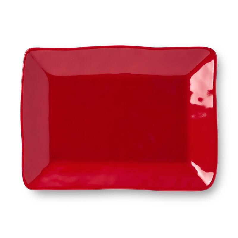 Certifed International Berry Red Christmas Rectangular Platter 14" x 10" - 14 L x 10 W x 1.25 H