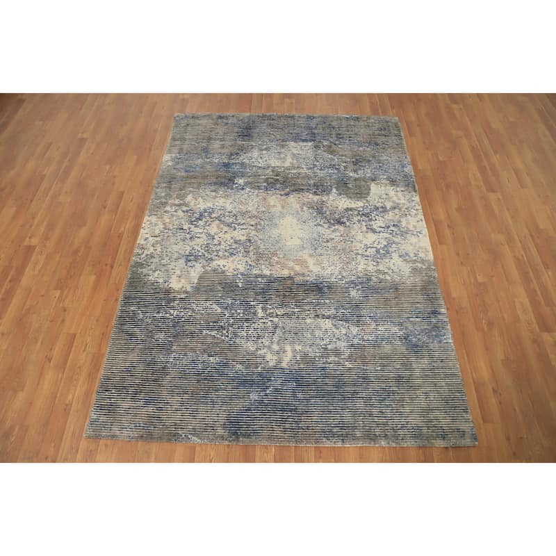 Hand Knotted Oriental Viscose Silk Carpet Modern Abstract Multi-Colored Abstract Area Rug - 7' 9'' X 5' 8''