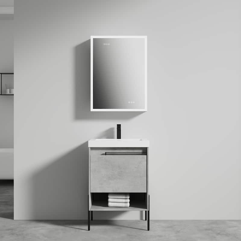 Freestanding Bathroom Vanity Set with Open Shelf & Topmounted Sink - Plain Cement