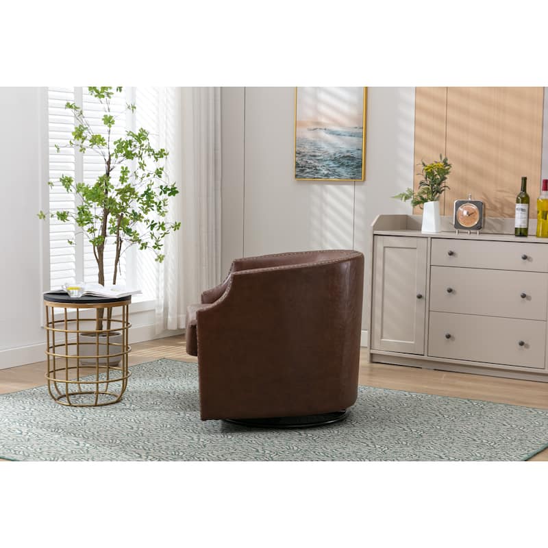 Faux Leather Leisure Barrel Chair, Modern Living Room Chair Swivel ...