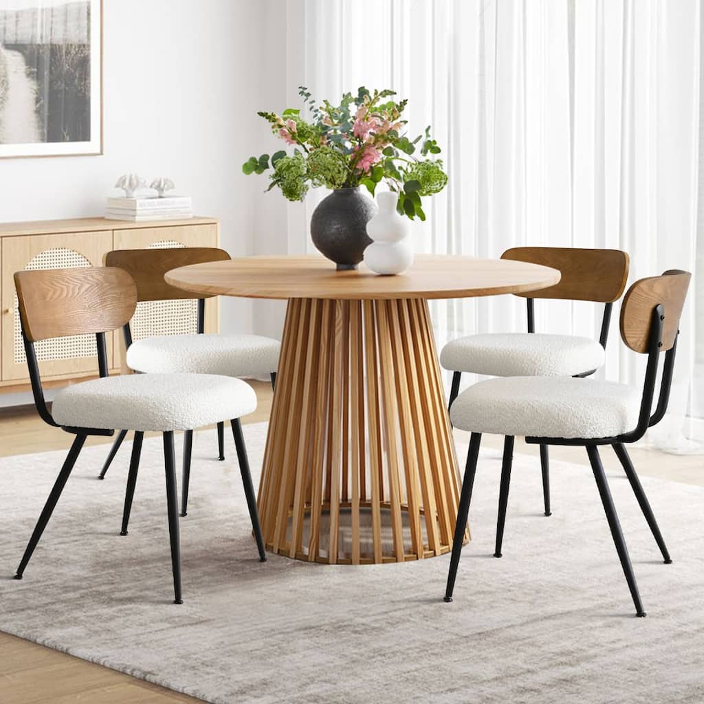 Boucle Dining Chair with Ash Back(Set of 4)