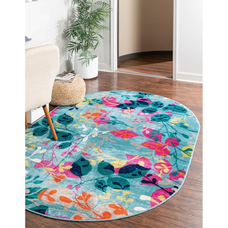 Contemporary Chorisia Collection Area Rug - 7'10"x10' Oval - Aqua