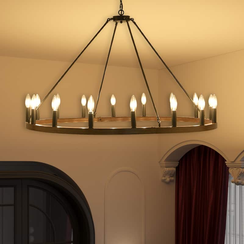16-Light Modern Farmhouse Light Wagon Wheel Chandelier 43 Inch