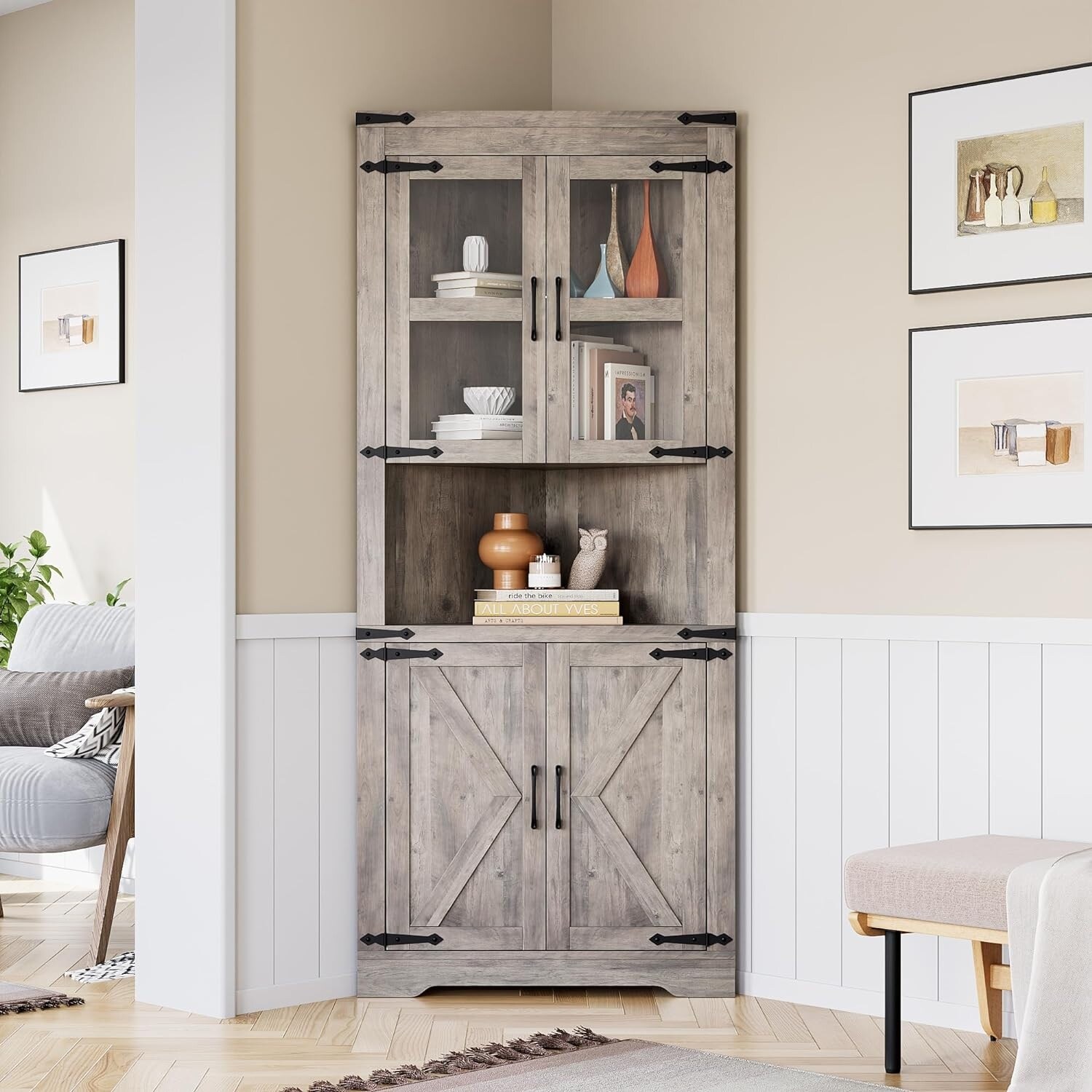 Bookshelf Corner Storage Cabinet with Barn Door Adjustable Shelves Bed Bath Beyond 39983744