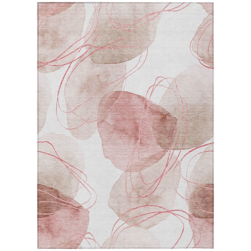 Machine Washable Indoor/ Outdoor Modern Circles Chantille Rug