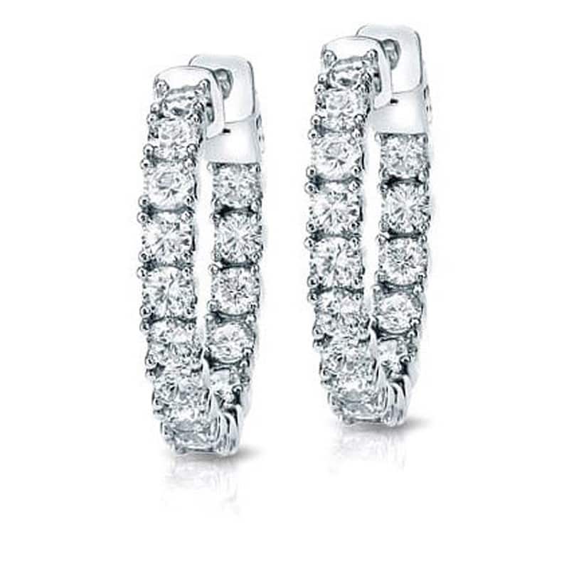 Auriya 14k Gold 3 carat TW Medium Inside-out Diamond Hoop Earrings - 0.86-inch (H-I, SI1-SI2) - White Gold