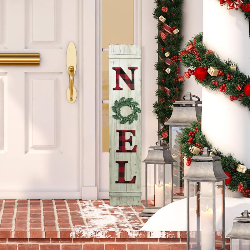 47.5" Red Buffalo Plaid Wooden Noel Christmas Wall Sign