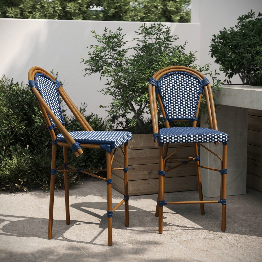2PK Stacking French Bistro Chair with Metal Frame PE Seat On