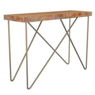Rustic Modern Solid Wood Console Table in Natural & Aged Gold