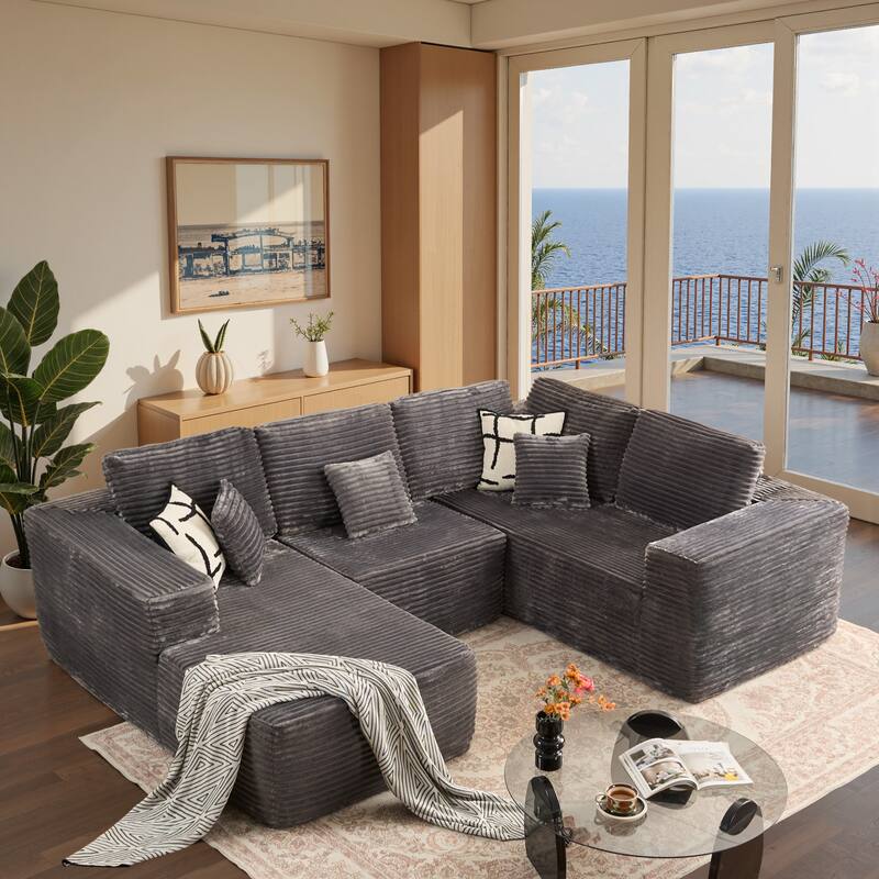 ​​OVIOS Cozy L-Shaped Lounger Sofa Set​ - Grey