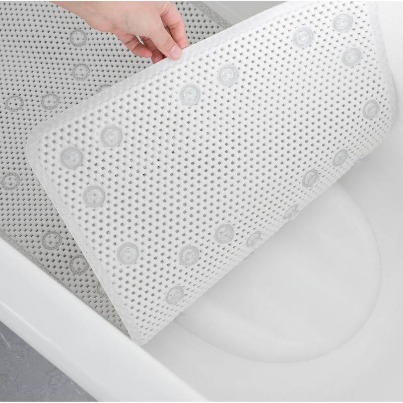 White Non-Slip Foam Bathtub Shower Mat With Suction Cups - 36" x 17"
