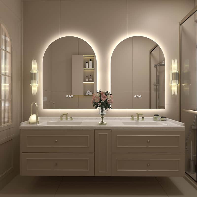 UL Certified Arched LED Anti-fog Tempered Glass Wall Bathroom Vanity Mirror