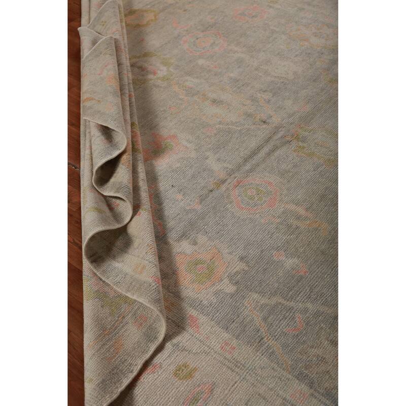 Hand Knotted Oriental 100% Wool Carpet Transitional All-Over Greys & Charcoal Oushak Area Rug - 11' 10'' X 8' 11''