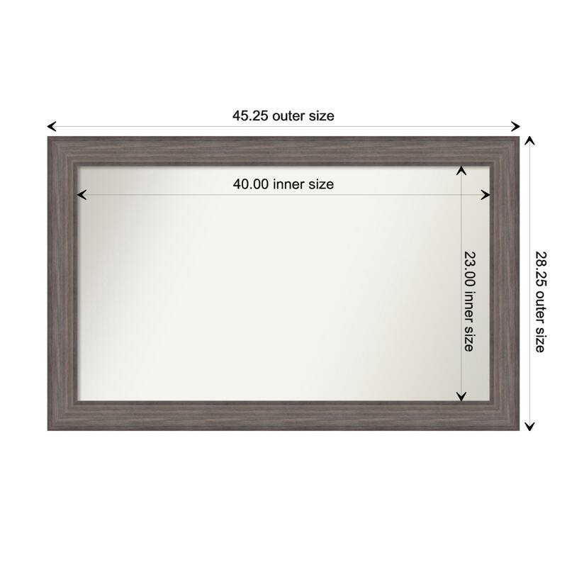 Country Barnwood Framed Non-Beveled Custom Wall Mirror, Bathroom Vanity Mirror - Outer Size: 45.25 x 28.25
