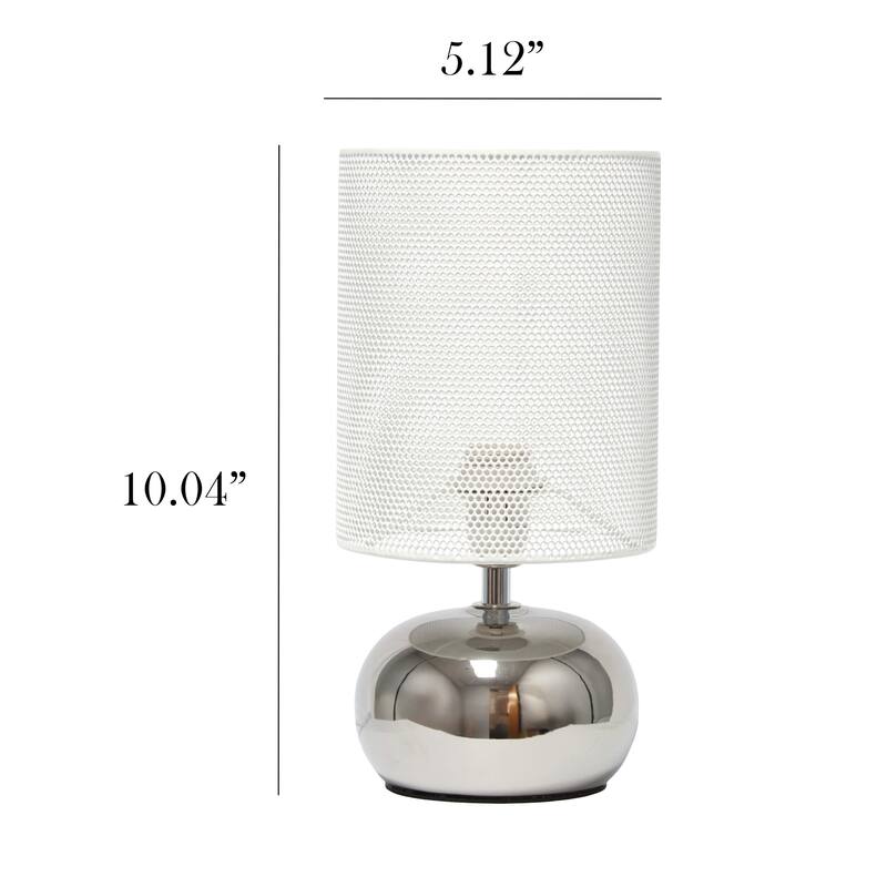 Mini Ceramic Table Lamp with White Mesh Shade - 10" - Chrome Finish