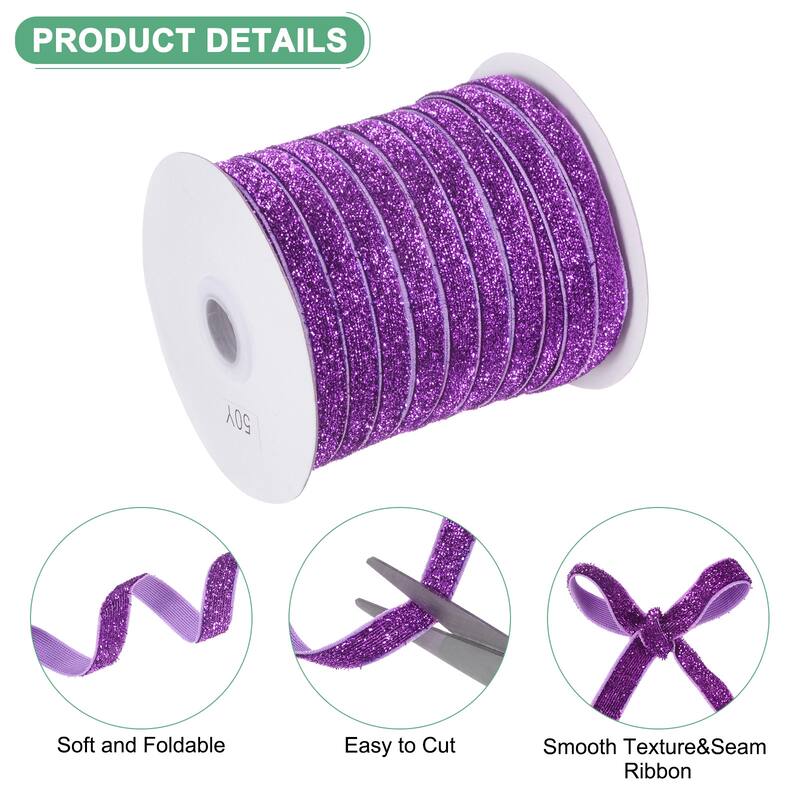 1 Pack Metallic Glitters Velvet Ribbon,3/8"x50 Yards for Gift - Purple