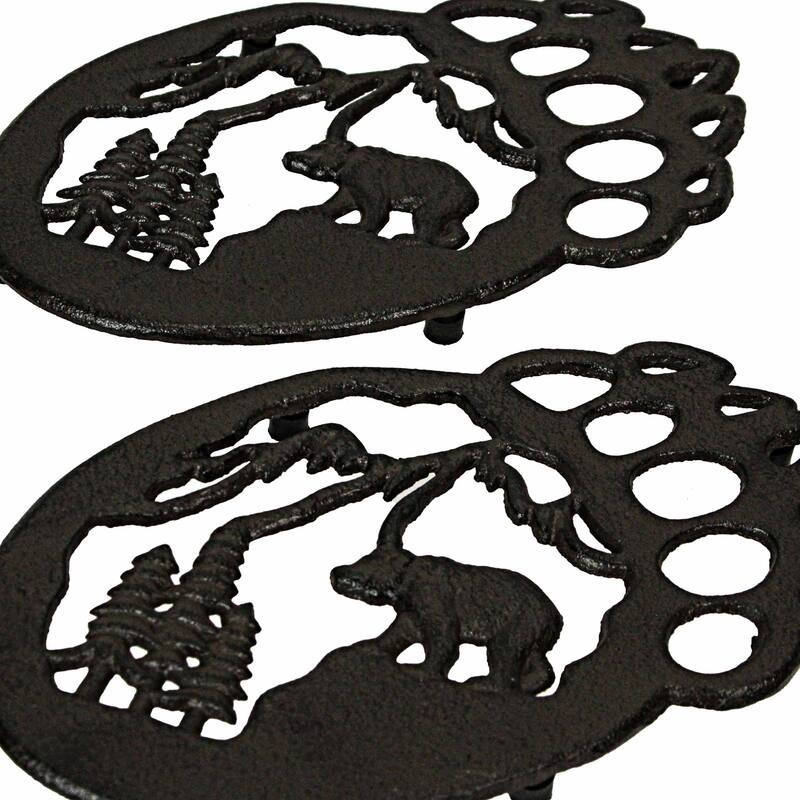 9 Inch Cast Iron Mountain Scene Bear Paw Kitchen Trivets (Set Of 2) - 0.75 X 9 X 5.25 inches