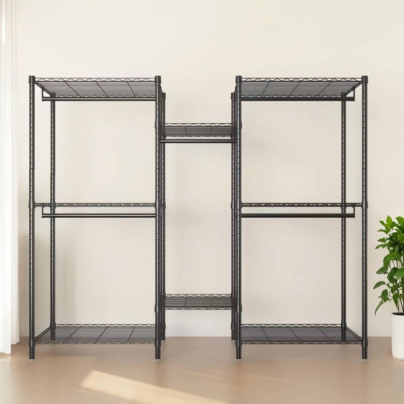 Heavy Duty Garment Rack with 8 Shelves & 5 Rails, Black