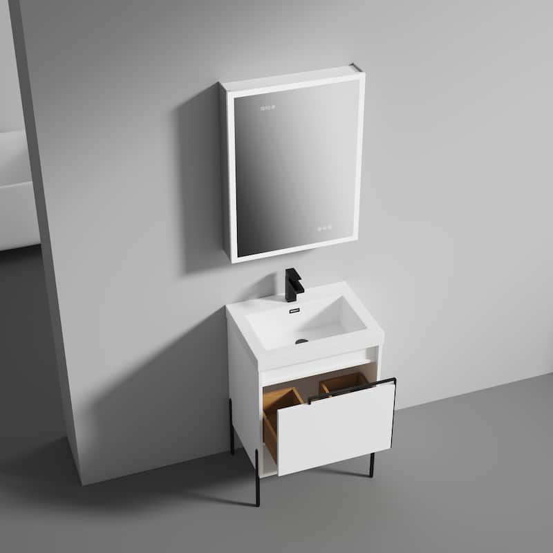 Freestanding Bathroom Vanity Set with Open Shelf & Topmounted Sink