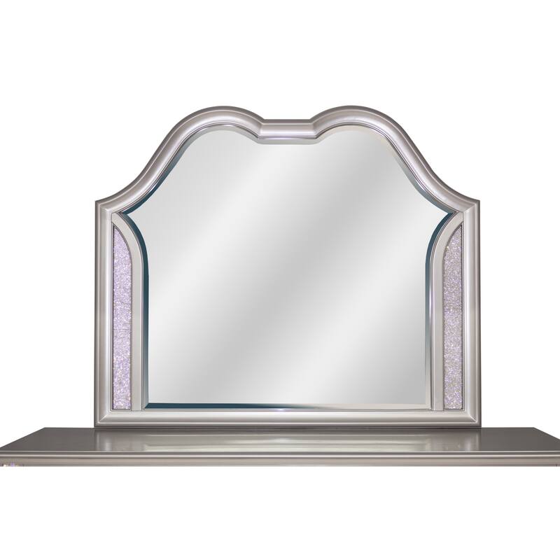 Traditional Style 4pc Bed set Crystal Knob Light Gray Finish