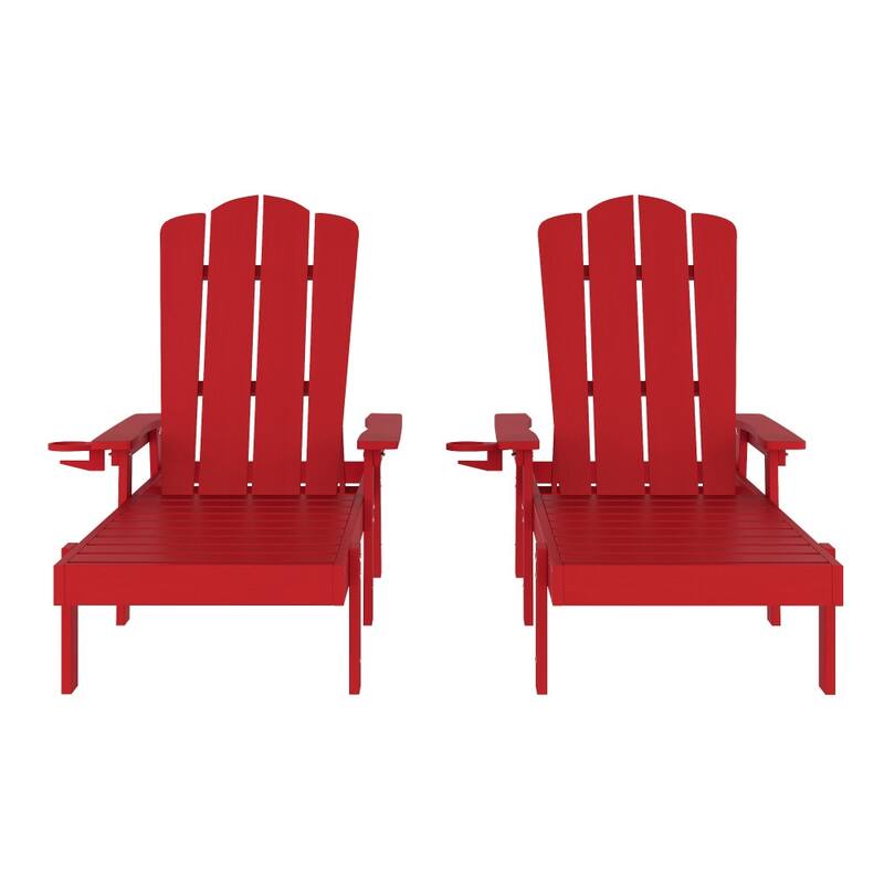 Indoor-Outdoor Adjustable Adirondack Lounger with Cupholder - Set of 2