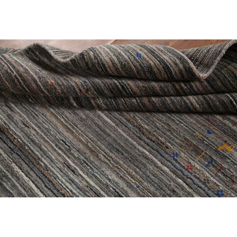 Striped Tribal Gabbeh Oriental Area Rug Hand-Knotted Wool Carpet - 5'1"x 8'0"