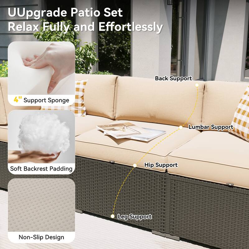 AOXUN Wicker Rattan Outdoor Sectional Sofa Set with Coffee Table