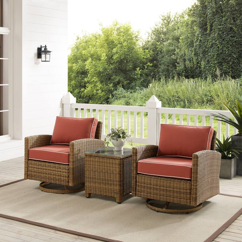 Crosley Bradenton 3Pc Outdoor Wicker Swivel Rocker Chair Set - Sangria