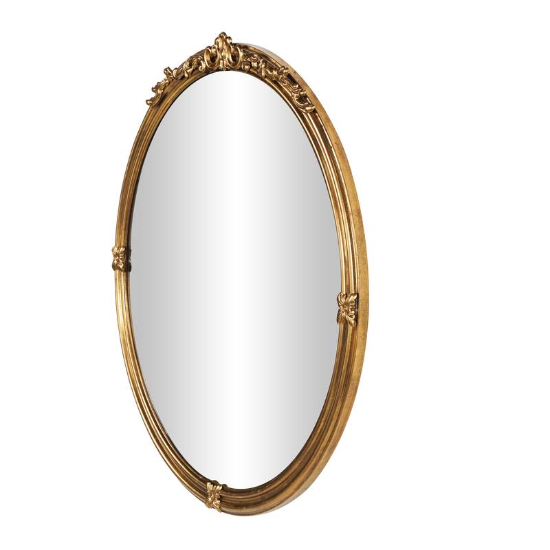 Gold Metal Layered Frame Scroll Room Wall Mirror with Floral Accents