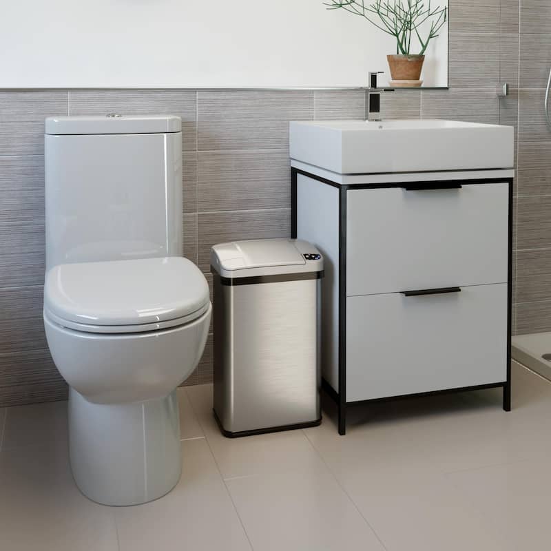 iTouchless 4 Gal Stainless Steel Sensor Bathroom Trash Can with Filter