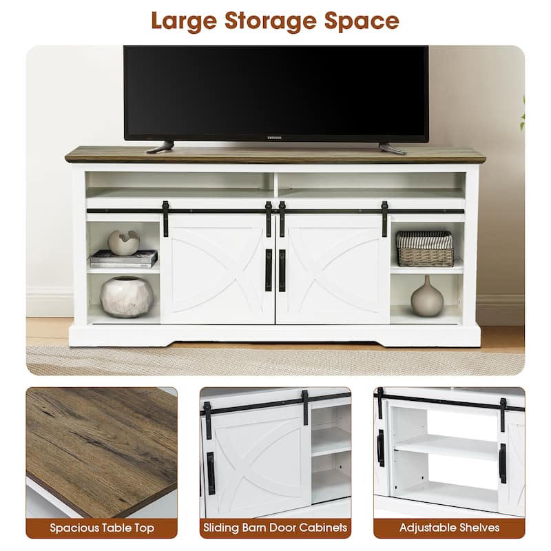 68" Rustic Sliding Barn Door TV Stand White TV Console for 80" TVs