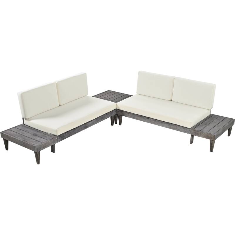 3Piece Solid Wood Patio Furniture Set with Coffee Table and Cushions