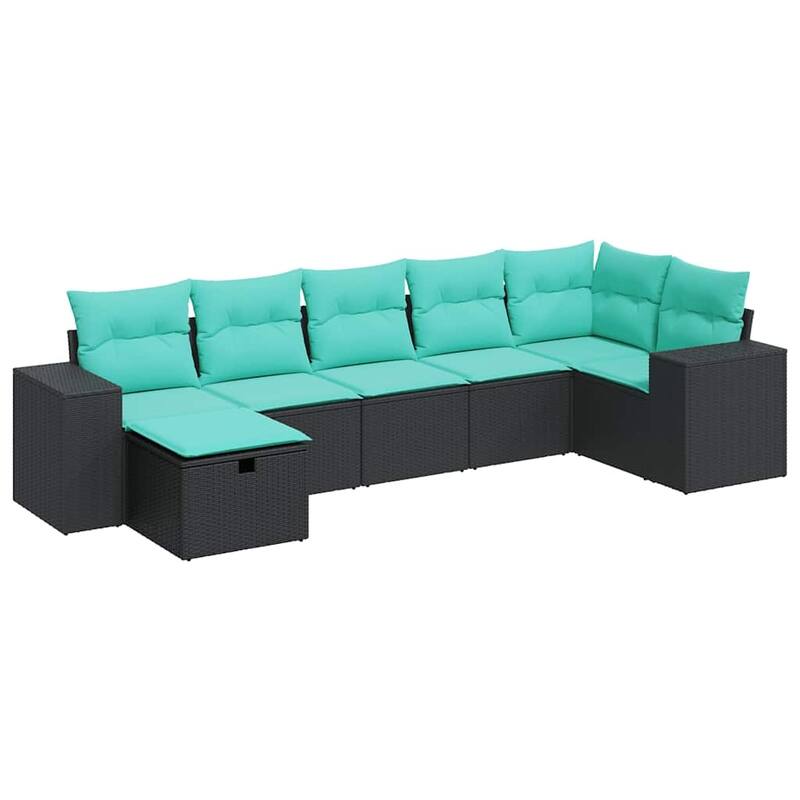 vidaXL 7 Piece Patio Sofa Set with Cushions Black Poly Rattan - 21.7 x 24.4 x 27.2