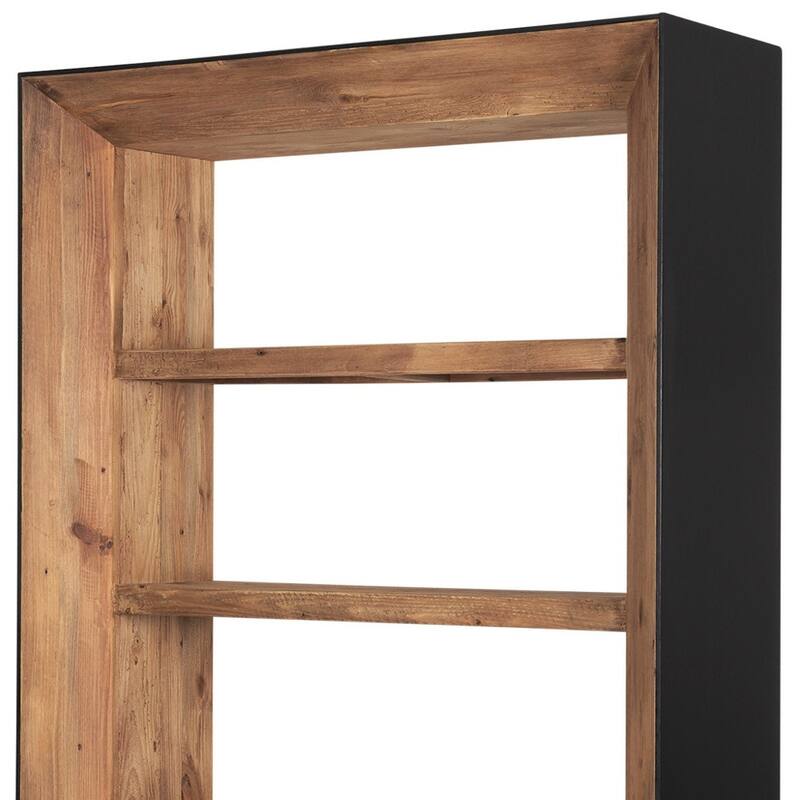 HomeRoots 72" Black And Natural Distressed Solid Wood Three Tier Bookcase