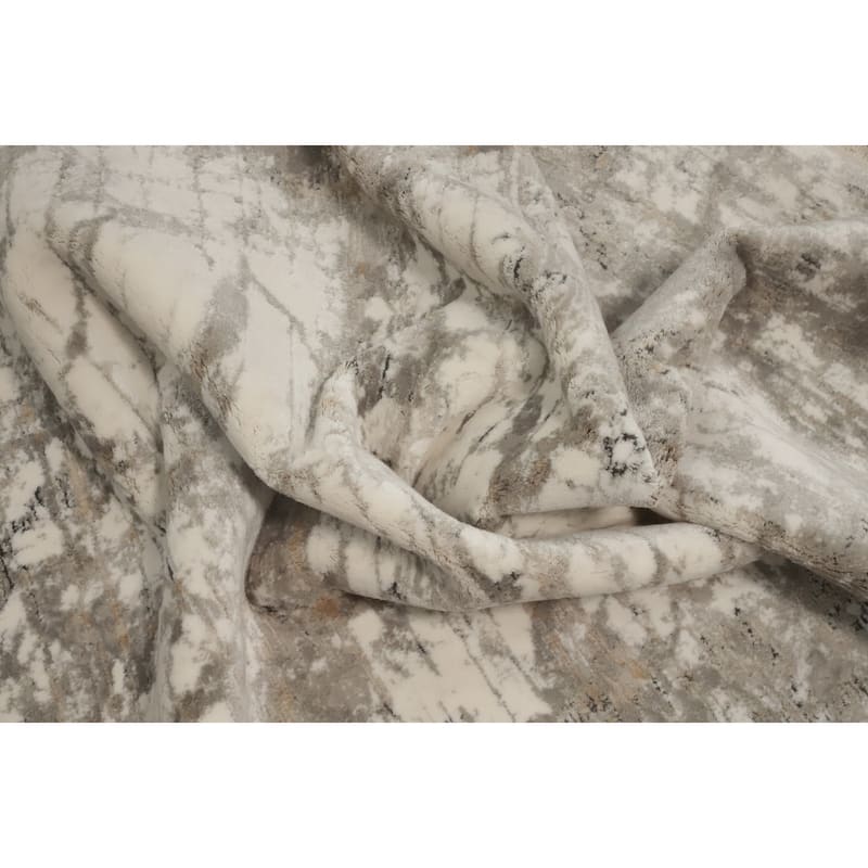 Machine Made Oriental Polyester Carpet Modern Abstract Beige & Ivories Abstract Area Rug - 7' 5'' X 5' 2''