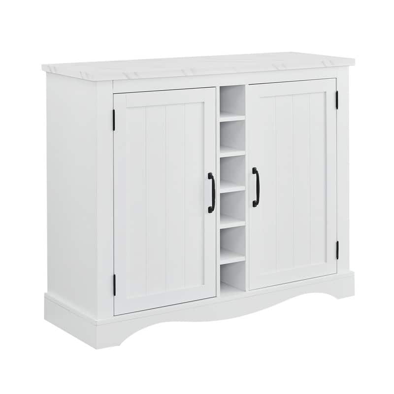47" Marbling Countertop Buffet Bar Cabinet w/ Glass Holders