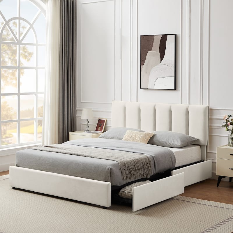 Javlergo Bed Frame with Storage Drawers, Upholstered Platform Bed Frame with Adjustable Headboard