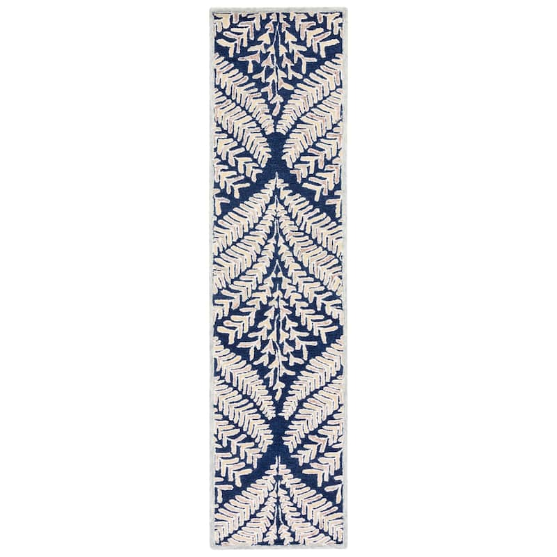 SAFAVIEH Handmade Capri Kert Wool Rug - 2'3" x 9' Runner - Navy/Ivory