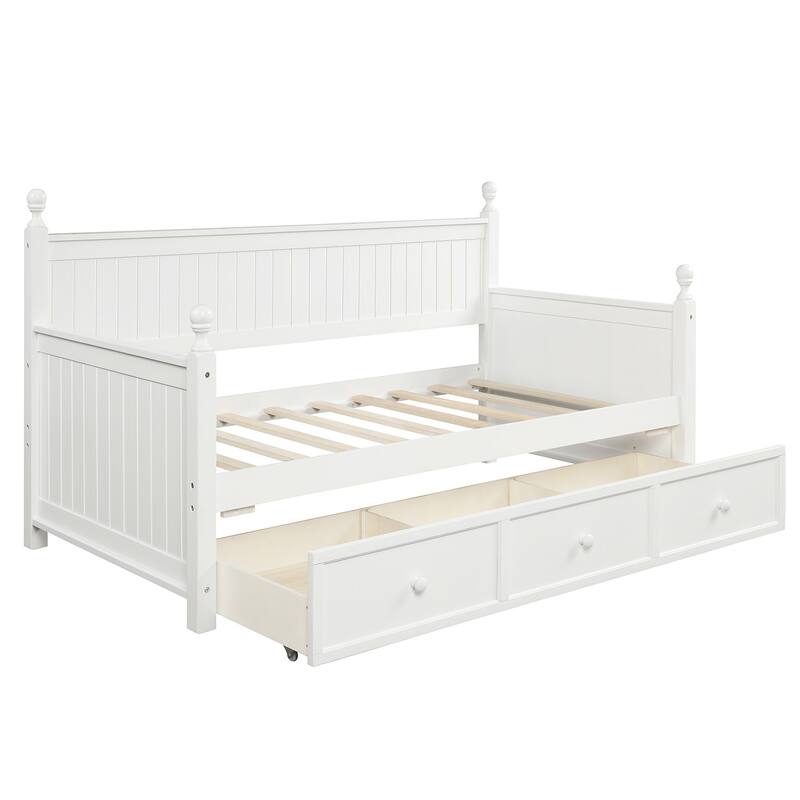 Twin Size Daybed with Three Drawers, No Box Spring Needed, White