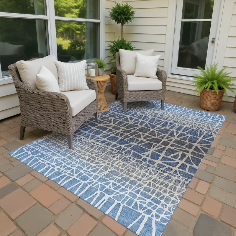 Machine Washable Indoor/ Outdoor Boho Global Chantille Rug - Blue - 9' x 12'