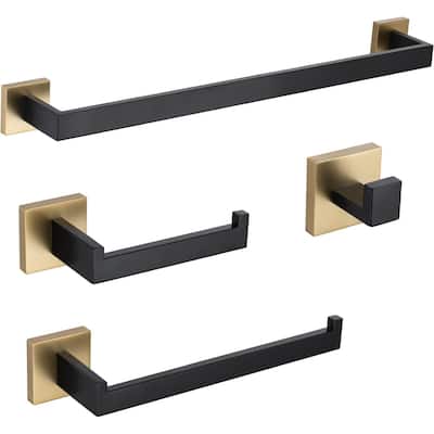 (Black&gold) 4-Piece Bathroom Hardware Set 16 Inch Towel Bar Set, High Quality Stainless Steel.