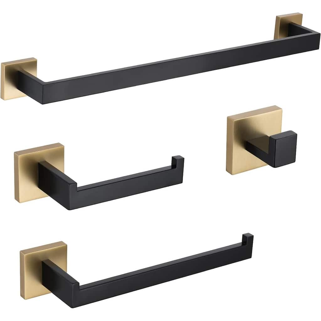 (Black&gold) 4-Piece Bathroom Hardware Set 16 Inch Towel Bar Set, High Quality Stainless Steel.