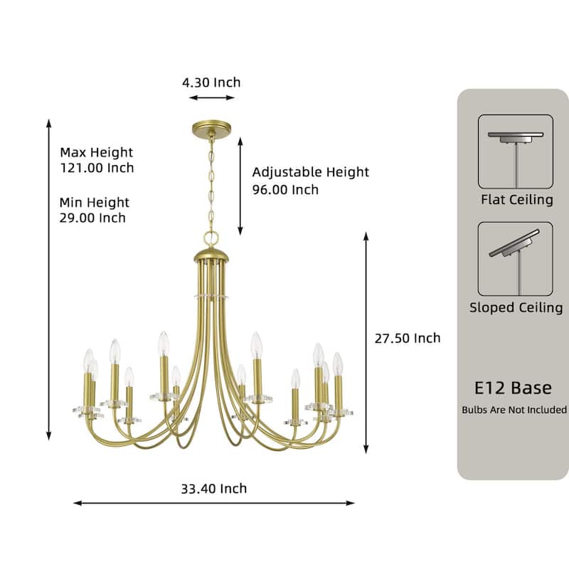 Modern 12-light Dimmable Empire Gold Chandelier