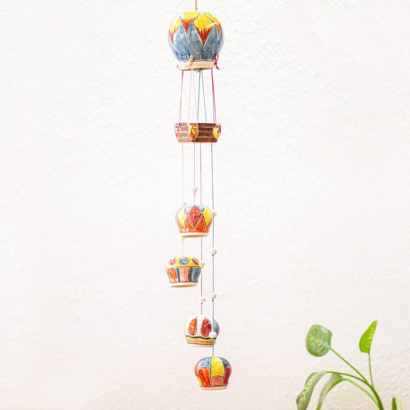 NOVICA Handmade Balloon Brigade Ceramic Wind Chime