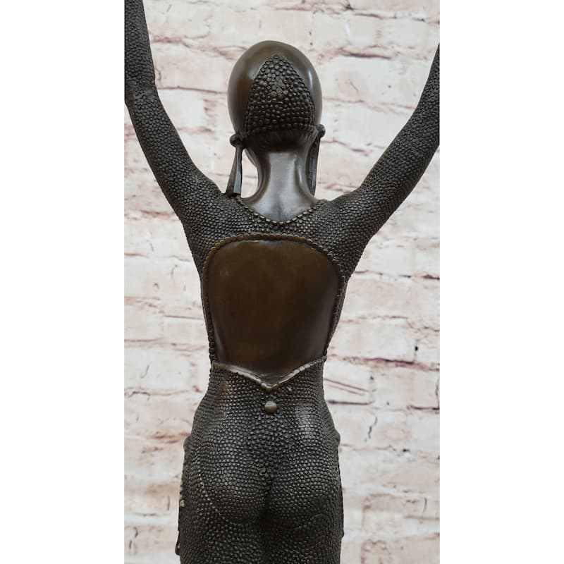Dourga By Dimitri Chiparus - Art Deco Bronze Dancer Female Figure On Marble Base