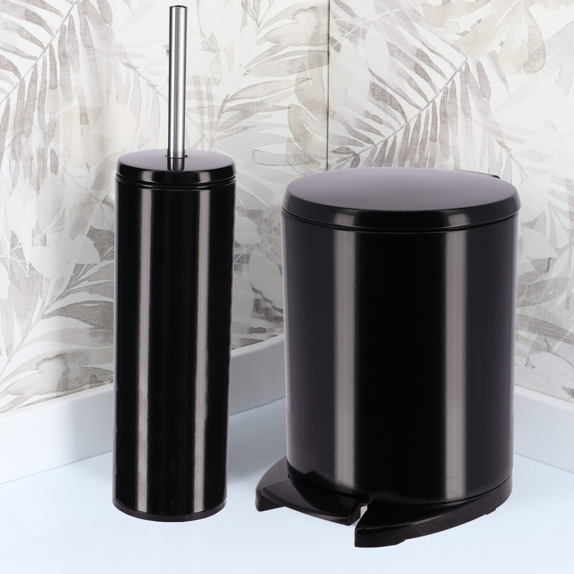 Stainless Steel Toilet Brush & Canister Set - Round